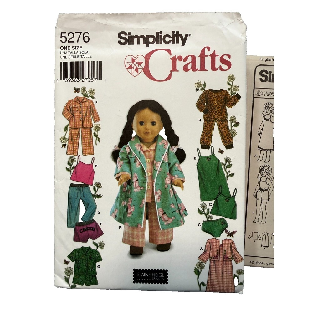 Simplicity 5276 18" Doll Clothes Sewing Pattern Uncut Sleepwear Robe PJs Heigl